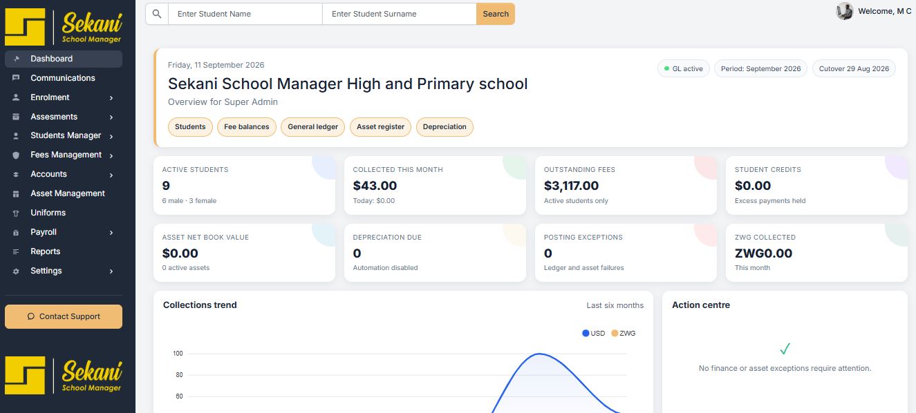 Sekani school finance and management dashboard