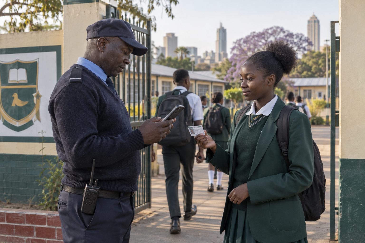 Zimbabwean school gate using student ID scanning for attendance